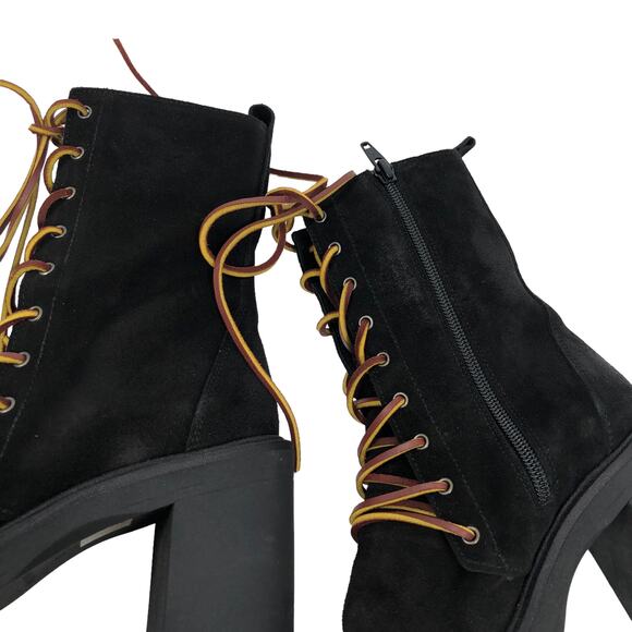 New NoBox Free People Dylan Black Suede Leather Lace Up Boots Chunky Heel 36 / 6 - Picture 11 of 11